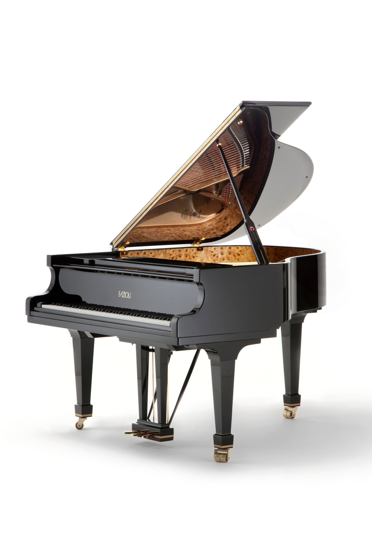 Piano à queue neuf Fazioli F156 vue trois-quarts, disponible chez Accord & Co en Rhône-Alpes