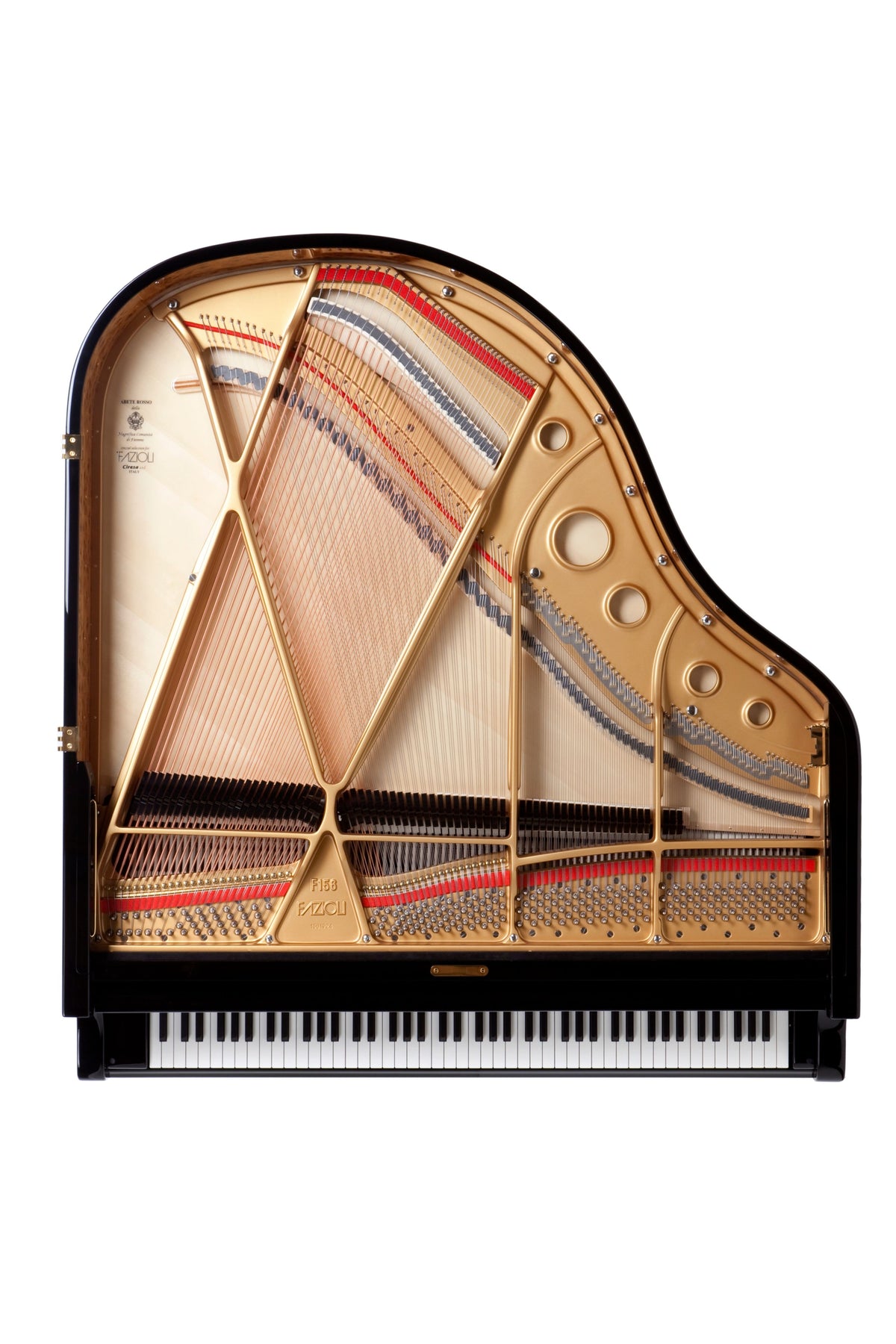 Table d’harmonie et cordes du Fazioli F156, piano à queue neuf disponible chez Accord & Co en Rhône-Alpes et Suisse romande