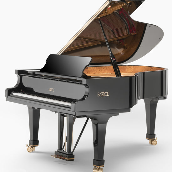 Fazioli F198 finition noir poli, piano à queue neuf disponible chez Accord & Co en Rhône-Alpes et Suisse romande