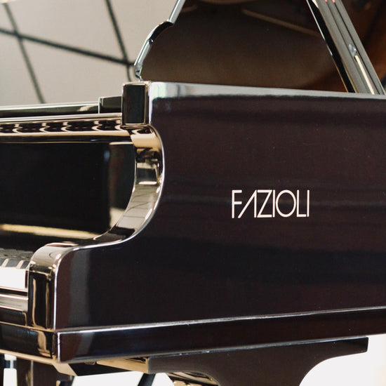 Logo Fazioli sur le F212 d’occasion, piano à queue haut de gamme chez Accord & Co