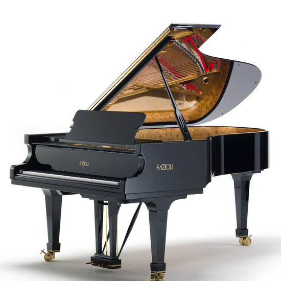 Fazioli F212 neuf finition noir poli, piano à queue disponible chez Accord & Co en Rhône-Alpes et Suisse romande