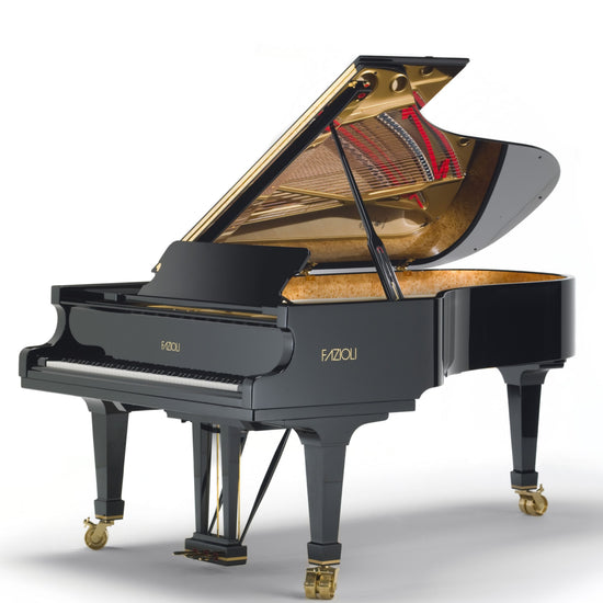 Fazioli F228 neuf finition noir poli, piano à queue disponible chez Accord & Co en Rhône-Alpes et Suisse romande