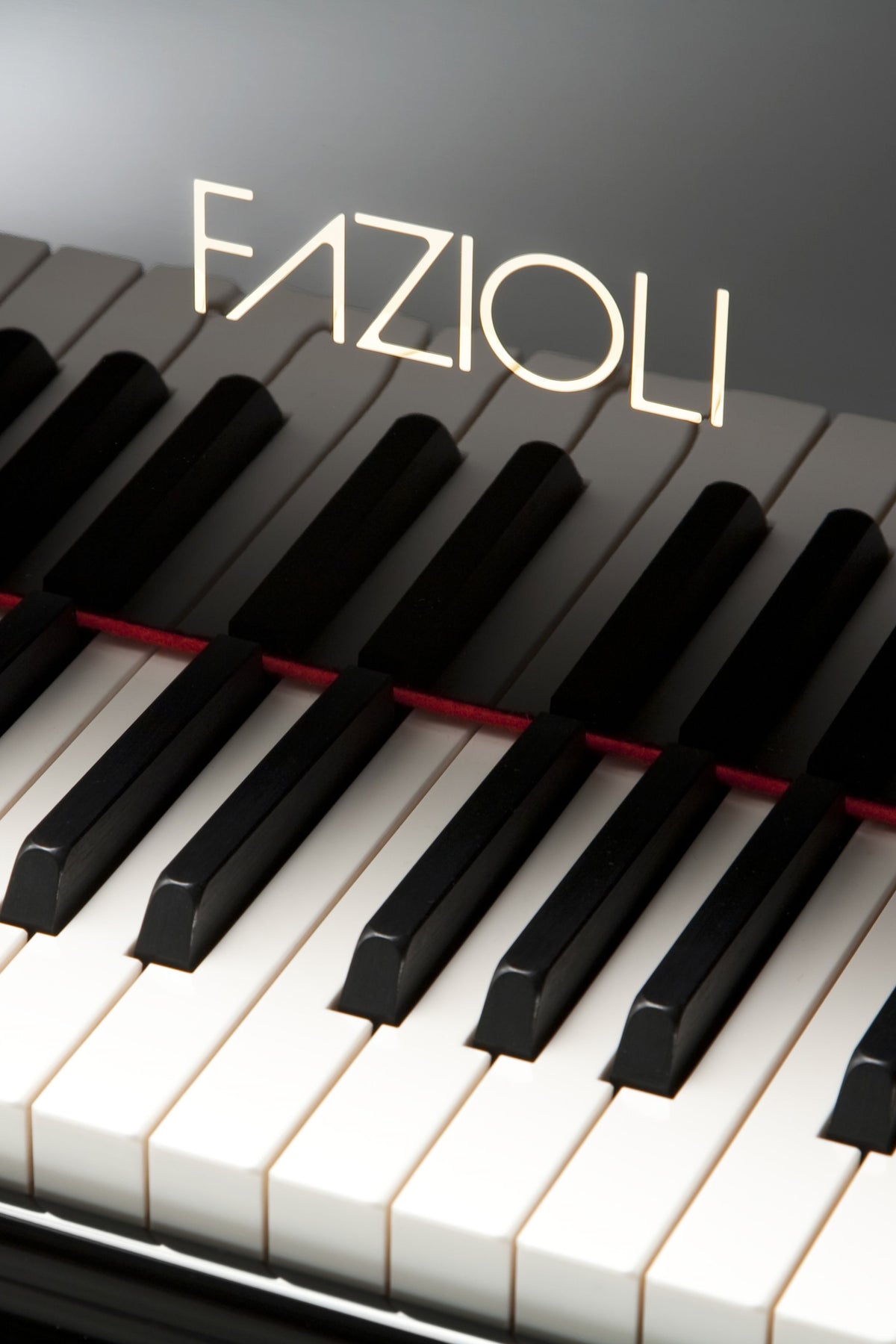 Clavier et logo Fazioli du F308, piano à queue de concert neuf à vendre chez Accord & Co en Rhône-Alpes