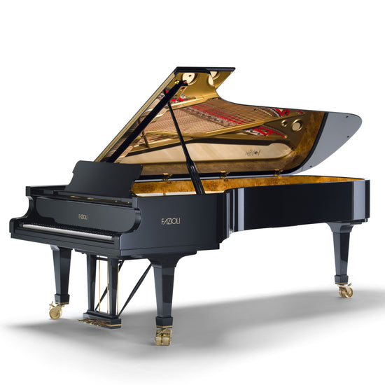 Fazioli F308 neuf finition noir poli, piano à queue de concert disponible chez Accord & Co en Rhône-Alpes et Suisse romande