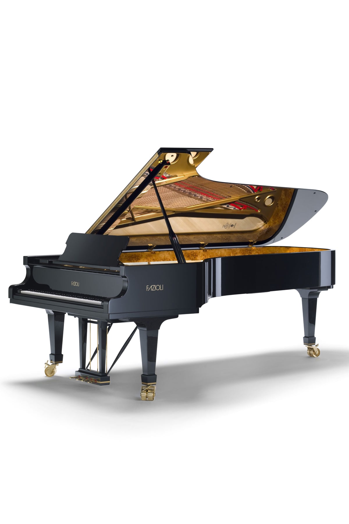 Fazioli F308 neuf finition noir poli, piano à queue de concert disponible chez Accord & Co en Rhône-Alpes et Suisse romande
