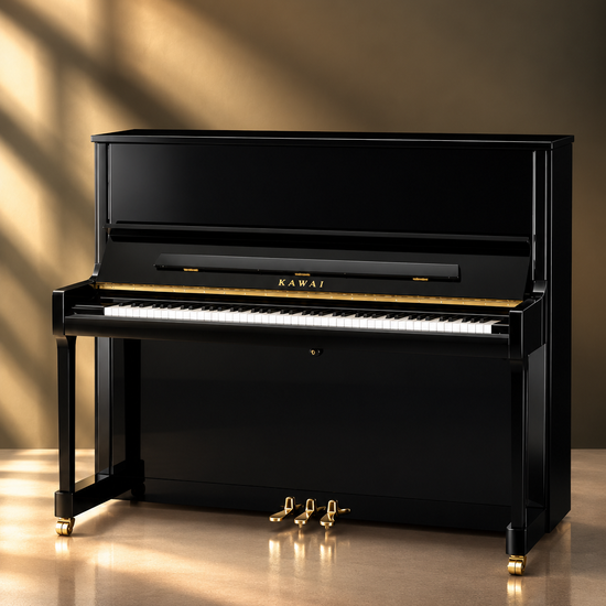 Piano droit Kawai K-600 134 cm ébène poli, piano acoustique neuf