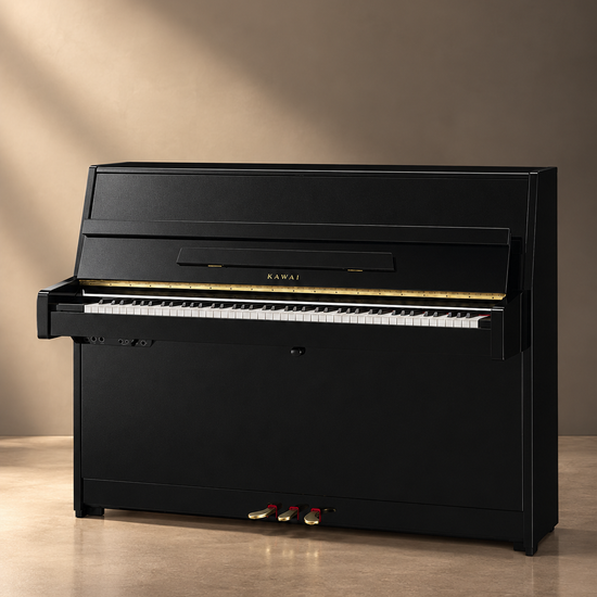 Piano droit hybride Kawai K-15 ATX3L 110 cm noir poli avec système silencieux AnyTimeX3L