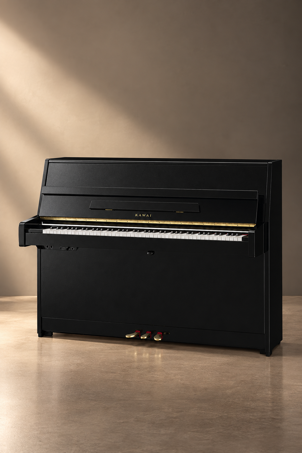 Piano droit hybride Kawai K-15 ATX3L 110 cm noir poli avec système silencieux AnyTimeX3L
