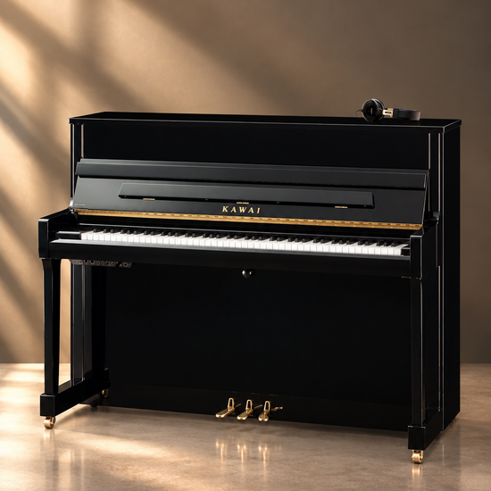 Piano droit hybride Kawai K-200 ATX4 114 cm noir poli avec système silencieux AnyTime ATX4