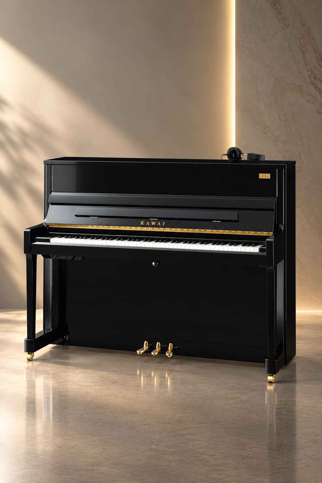 Piano droit hybride Kawai K-200 Aures 2 114 cm noir poli