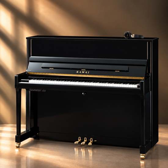 Piano droit hybride Kawai K-300 ATX4 122 cm noir poli avec système silencieux AnyTime ATX4