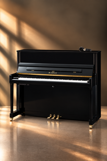 Piano droit hybride Kawai K-300 ATX4 122 cm noir poli avec système silencieux AnyTime ATX4