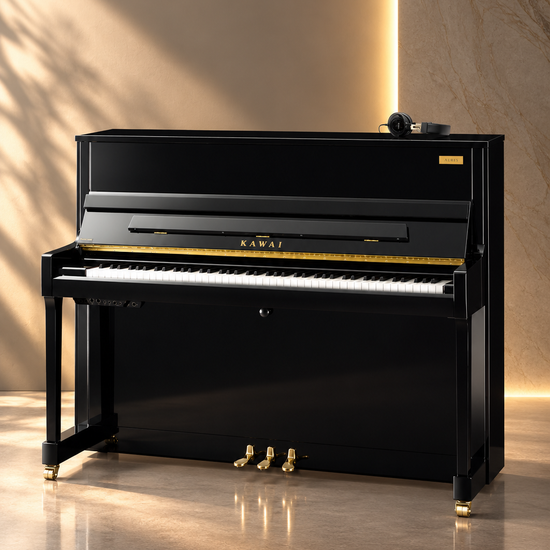 Piano droit hybride Kawai K-300 Aures 2 122 cm noir poli avec technologie AURES 2