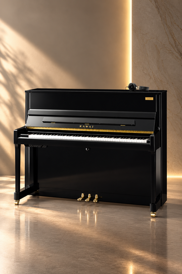 Piano droit hybride Kawai K-300 Aures 2 122 cm noir poli avec technologie AURES 2
