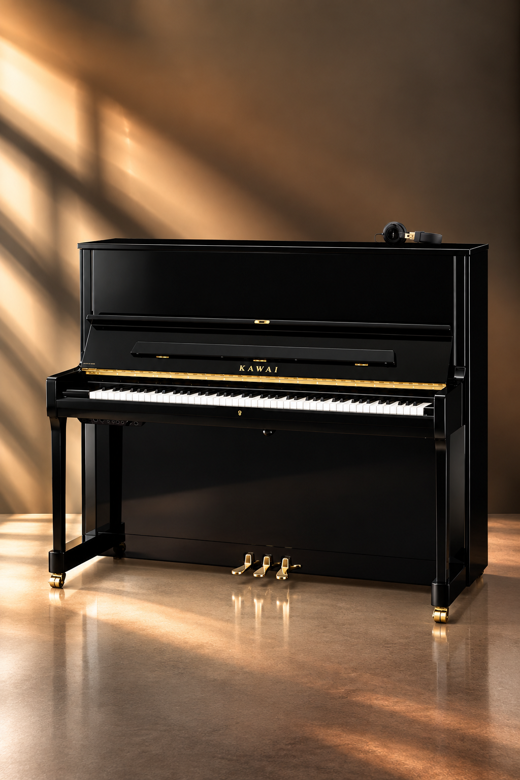 Piano droit hybride Kawai K-500 ATX4 130 cm ébène poli avec système silencieux AnyTime ATX4