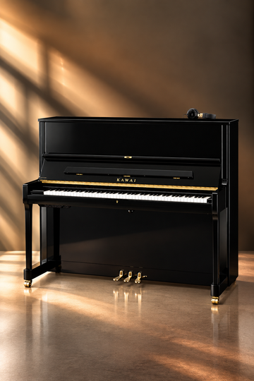Piano droit hybride Kawai K-500 ATX4 130 cm ébène poli avec système silencieux AnyTime ATX4