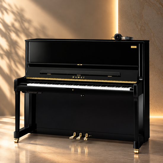 Piano droit hybride Kawai K-500 Aures 2 130 cm ébène poli avec technologie AURES 2