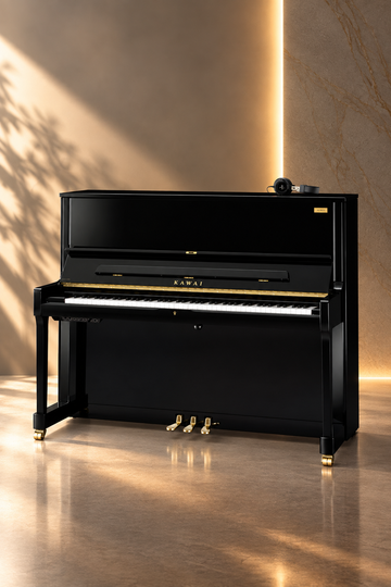Piano droit hybride Kawai K-500 Aures 2 130 cm ébène poli avec technologie AURES 2