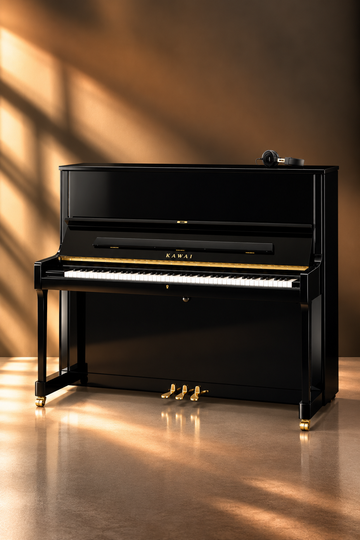 Piano droit hybride Kawai K-600 ATX4 134 cm ébène poli avec système silencieux AnyTime ATX4