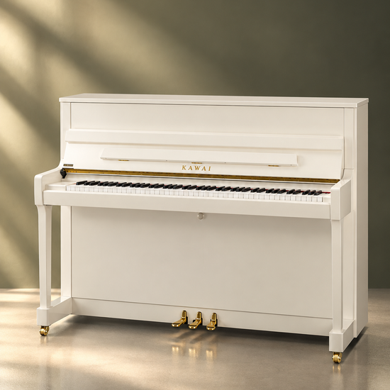 Piano droit Kawai K-200 114 cm blanc poli, piano acoustique neuf