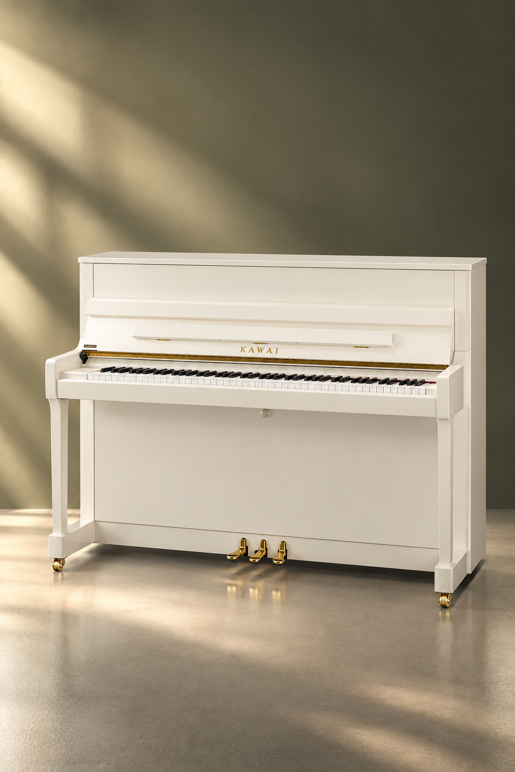 Piano droit Kawai K-200 114 cm blanc poli, piano acoustique neuf