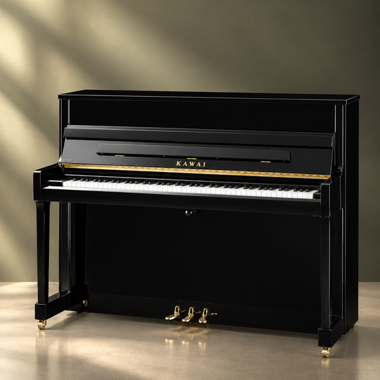 Piano droit Kawai K-200 114 cm noir poli, piano acoustique neuf