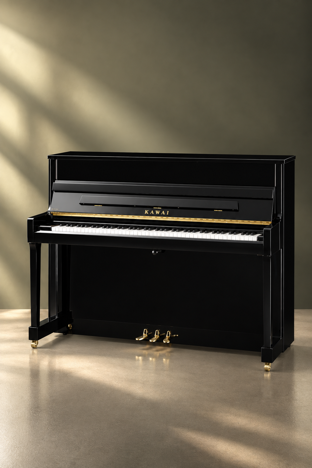 Piano droit Kawai K-200 114 cm noir poli, piano acoustique neuf
