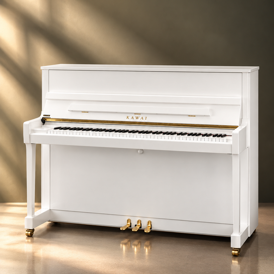 Piano droit Kawai K-300 122 cm blanc poli, piano acoustique neuf