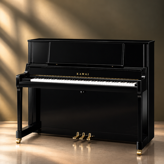 Piano droit Kawai K-400 122 cm ébène poli, piano acoustique neuf