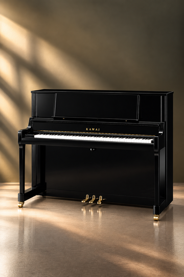Piano droit Kawai K-400 122 cm ébène poli, piano acoustique neuf