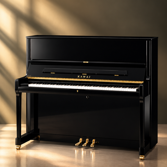 Piano droit Kawai K-500 130 cm ébène poli, piano acoustique neuf