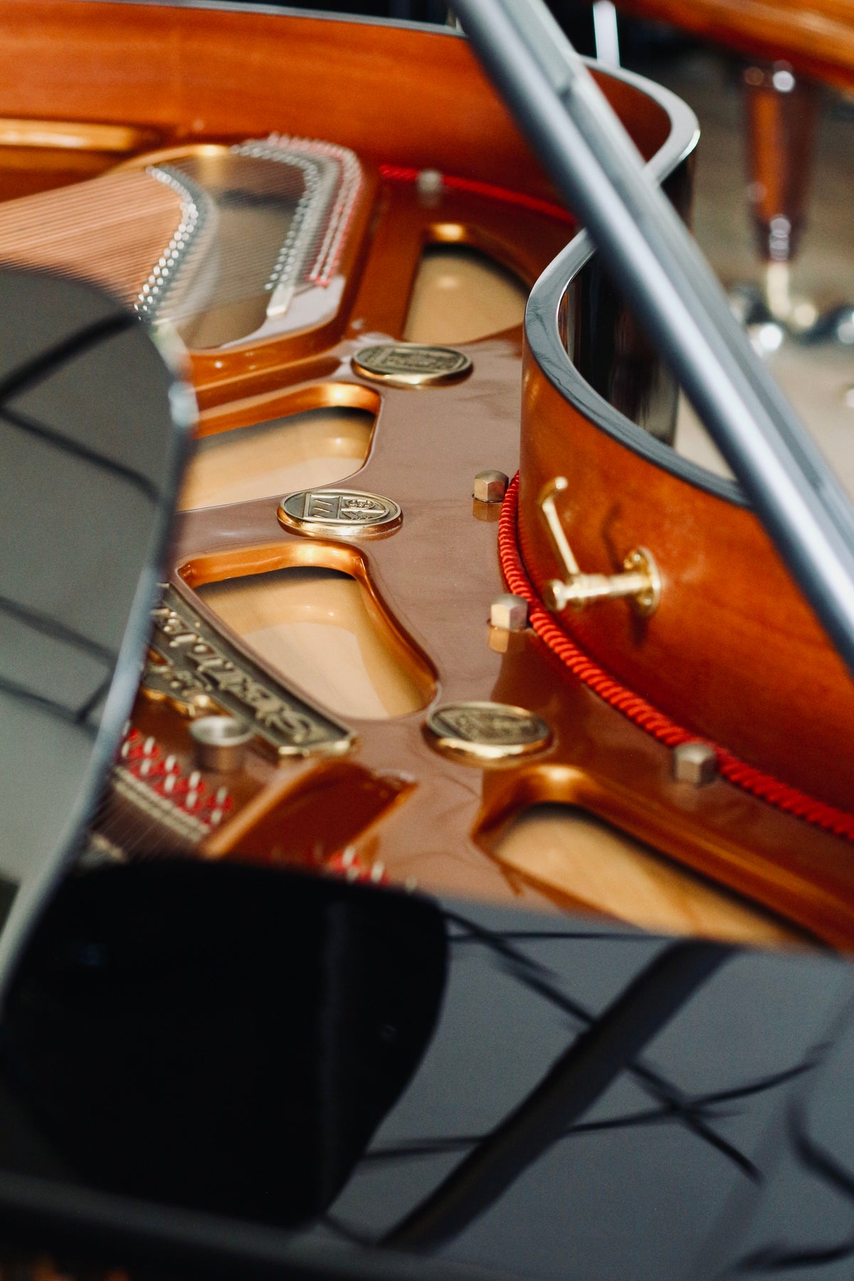 Cordes et mécanique du piano à queue Seiler 206 d’occasion disponible chez Accord & Co