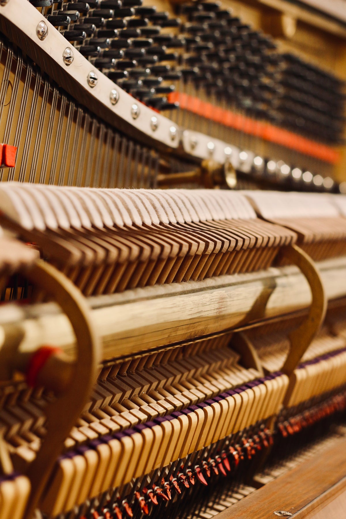 Cordes et mécanique du piano Steinway & Sons Modèle V de 1934 disponible chez Accord & Co en Rhône-Alpes
